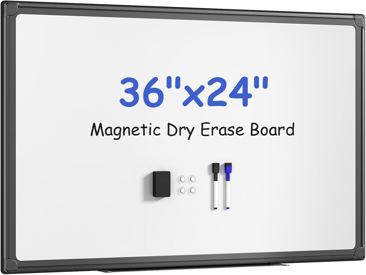 Magnetic Dry Erase Whiteboard, 36” × 24”, Includes Eraser, 2 Markers & 4 Magnets, Wall Mounted Aluminum Frame Board for Home, Office & Classroom